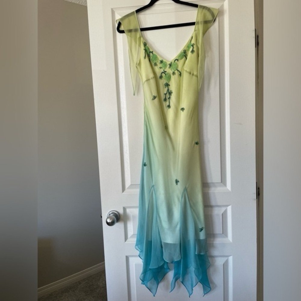 Vintage 90s Y2K Silk Beaded Fairycore Tinkerbell Whimsical Dress